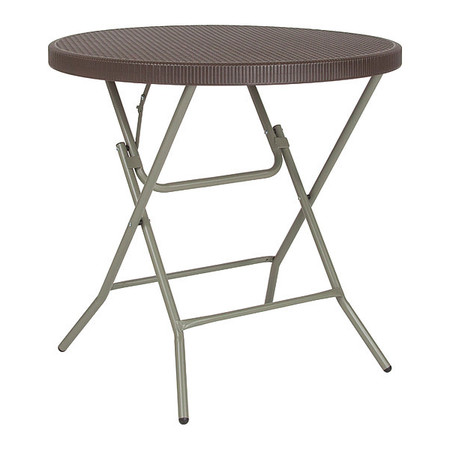 FLASH FURNITURE Round Folding Table, 31.5" W, 31.5" L, 30.25" H, Plastic Top, Brown DAD-FT-80R-GG