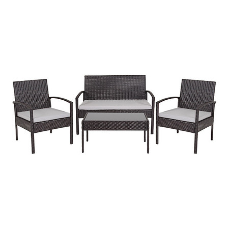 Flash Furniture Rectangle Aransas Patio Set, Blk w/Stl Frame, 4 pcs., 43" X 22" X 30" JJ-S312-GG