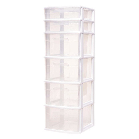 Homz Homz 6 Drawer Medium Tower, White Frame with Clear Drawers 05566WHEC.01