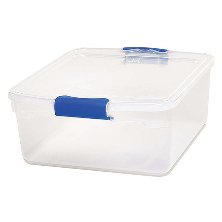 Homz Storage Tote with Latch Lid, Clear/Blue, Plastic, 15.5 qt Volume Capacity, 4 PK 3420CLRECOM.04
