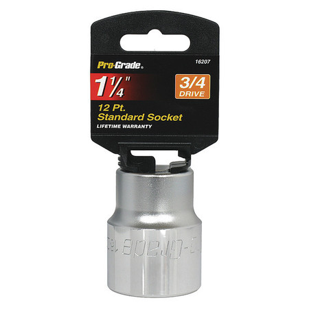 PRO-GRADE TOOLS Socket, 3/4"Dr., 12Pt., 1-1/4" 16207