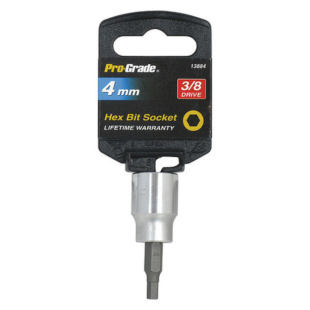 PRO-GRADE TOOLS Socket, 3/8"Dr., 4mm, Hex Bit 13884