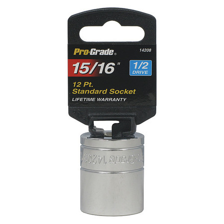 PRO-GRADE TOOLS Socket, 1/2"Dr., 12Pt., 15/16" 14208