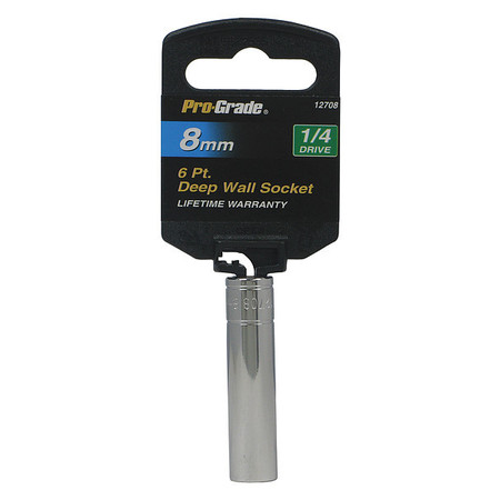 PRO-GRADE TOOLS Socket, 1/4"Dr., 6Pt. Deep, 8mm 12708