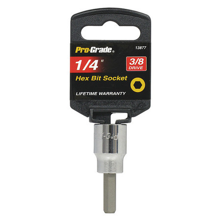 PRO-GRADE TOOLS Socket, 3/8"Dr., 1/4", Hex Bit 13877