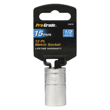 PRO-GRADE TOOLS Socket, 1/2"Dr., 12Pt., 15mm 14515