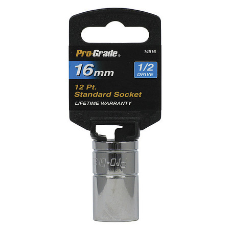 PRO-GRADE TOOLS Socket, 1/2"Dr., 12Pt., 16mm 14516