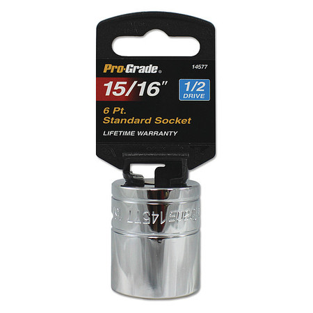 Pro-Grade Tools Socket, 1/2"Dr., 6Pt., 15/16" 14577