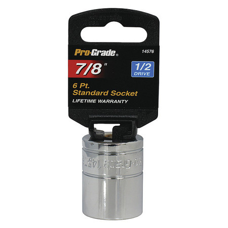 PRO-GRADE TOOLS Socket, 1/2"Dr., 6Pt., 7/8" 14576