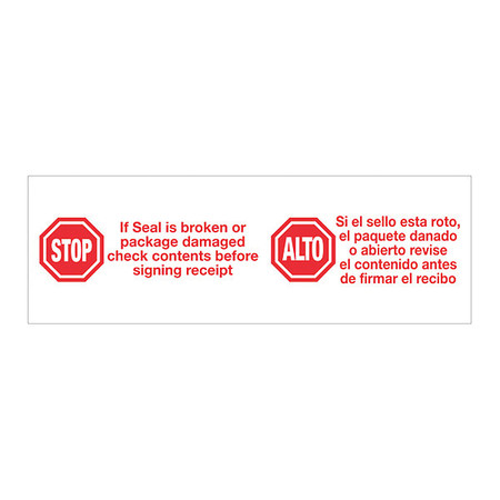 TAPE LOGIC Tape Logic® Pre-Printed Carton Sealing Tape, "Stop / Alto", 2.2 Mil, 3" x 110 yds, Red/White, 24/Case T905P13