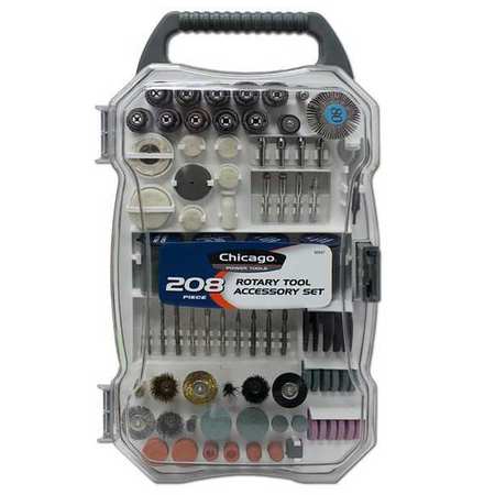 CHICAGO POWER TOOLS Rotary Tool Accessory Set, 208 pcs. 63557