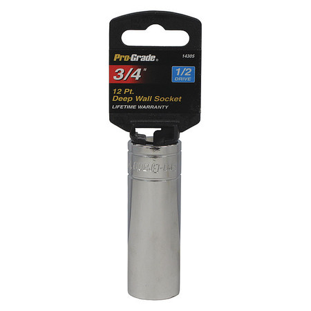 PRO-GRADE TOOLS Socket, 1/2"Dr., 12Pt. Deep, 3/4" 14305