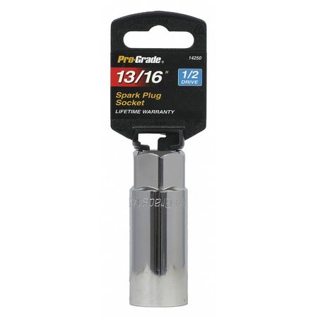 PRO-GRADE TOOLS Socket, 1/2"Dr., 13/16" Spark Plug 14250