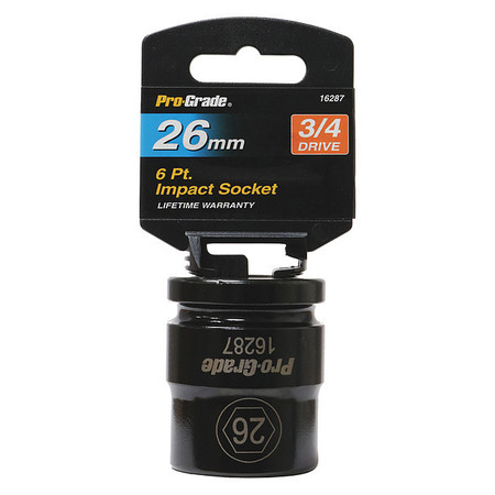 PRO-GRADE TOOLS Socket, 3/4"Dr., 6Pt., 26mm Impact 16287