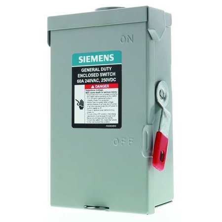Siemens Nonfusible Safety Switch, General Duty, 240V AC, 2PST, 60 A, NEMA 3R GNF222RA