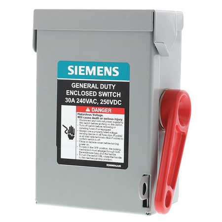 Siemens Nonfusible Safety Switch, General Duty, 240V AC, 2PST, 30 A, NEMA 1 GNF221A