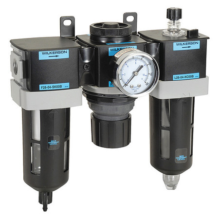 Wilkerson Filter/Regulator/Lubricator, 3 pcs., Connection Size - Air Treatment: 1/2 in NPT C28-04-FKG0B