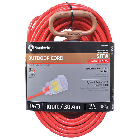 SOUTHWIRE Extension Cord, 14 AWG, 125VAC, 100 ft. L 2489SW8804