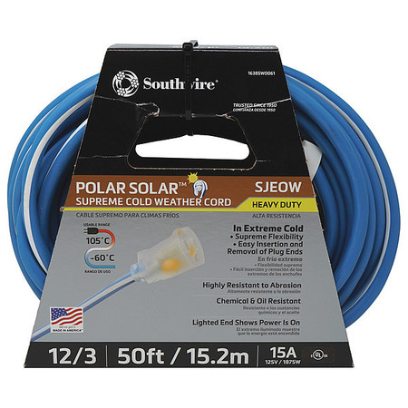 Southwire Extension Cord, 12 AWG, 125VAC, 50 ft. L 1638SW0061