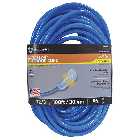SOUTHWIRE Extension Cord, 12 AWG, 125VAC, 100 ft. L 2569SW0006