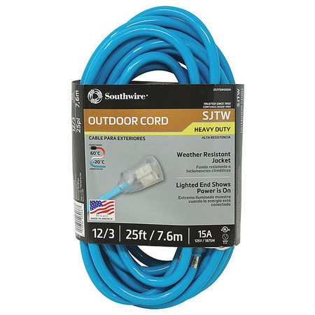 SOUTHWIRE Extension Cord, 12 AWG, 125VAC, 25 ft. L 2577SW000H