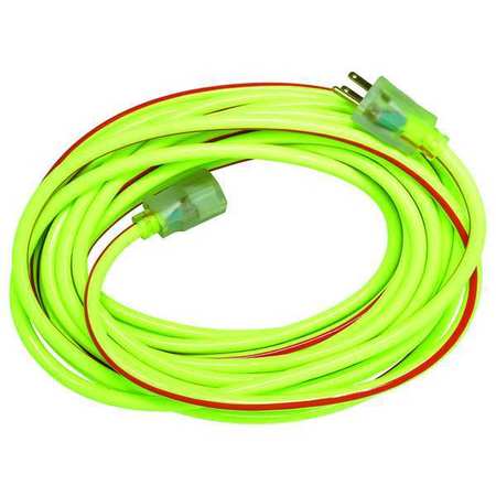 Southwire Extension Cord, 12 AWG, 50 ft, 3 Conductors, SJTW, 125V AC, NEMA 5-15, PVC Jacket, Lime Green/Red 2548SW0054