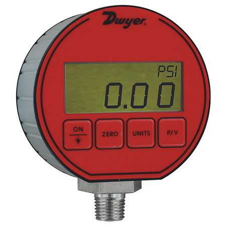 DWYER INSTRUMENTS Digital Pressure Gauge, 0 to 1000 psi, 1/4 in MNPT, Red DPG-009