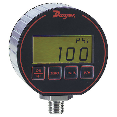 DWYER INSTRUMENTS 0-3000 Psi Battery Powred Pressure Gauge, 0 to 3000 psi, 1/4 in MNPT, Black DPG-110