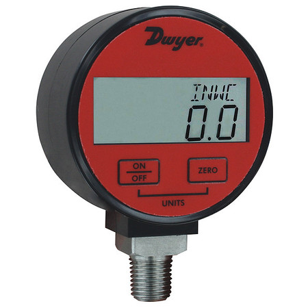 DWYER INSTRUMENTS Digital Compound Gauge, -30 to 0 to 100 in Hg/psi, 1/4 in MNPT, Red DPGA-12