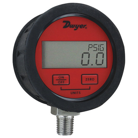 Dwyer Instruments Digital Pressure Gauge, 0 to 200 psi, 1/4 in MNPT, Red DPGAB-09