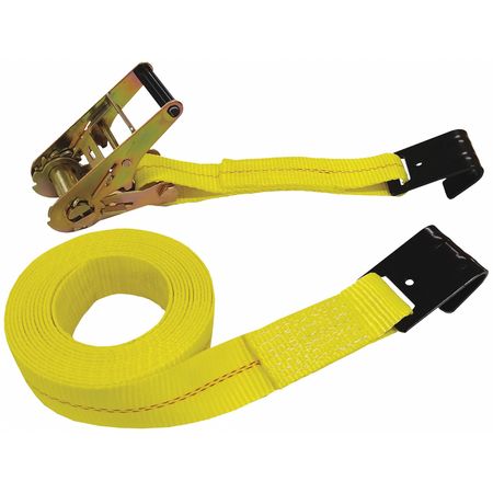 ZORO SELECT Tie Down Strap, Flat-Hook, Yellow 55ET65