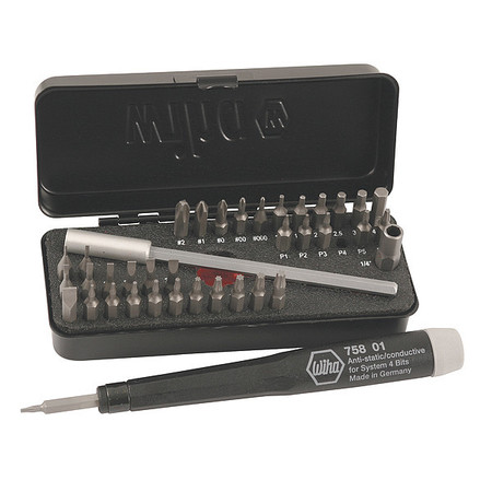 Wiha Hex, Phillips, Slotted, Torx(R) Bit 8 in, Drive Size: 4 mm , Num. of pieces:39 75980