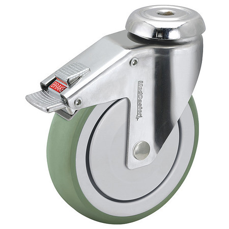 Medcaster 5" X 1-1/4" Non-Marking Anti-Microbial Tpr Swivel Caster, Total Lock Brake, Loads Up To 260 lb CH05AMP125TLHK01