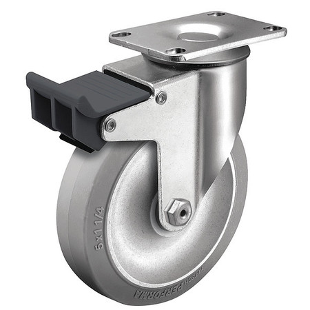 COLSON 5" X 1-1/4" Non-Marking Rubber Performa (Flat) Swivel Caster, Top Lock Brake, Loads Up To 325 lb 2.05256.445 BRK5