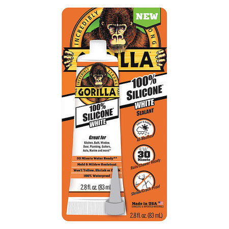 GORILLA GLUE Sealant, 2.8 oz, Tube, White, Silicone Base 108329