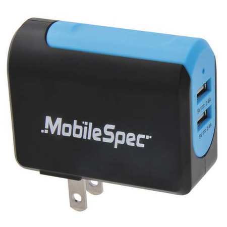 MOBILESPEC USB Wall Outlet Charger, Black/Blue MBS01202