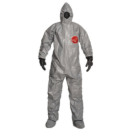 DUPONT Hooded Chemical Resistant Coveralls, 6 PK, Gray, Tychem(R) 6000, Zipper TF199TGY5X0006WG