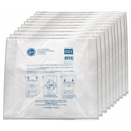 HOOVER COMMERCIAL Vacuum Bag, 10 PK AH10363