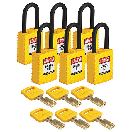 BRADY Lockout Padlock, Nylon, Ylw, Rectangle, PK6 NYL-YLW-38PL-KD6PK