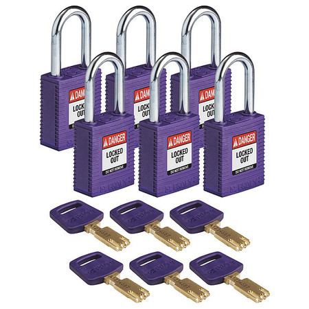 BRADY Lockout Padlock, Nylon, 1/2" W, Purple, PK6 NYL-PRP-38ST-KD6PK