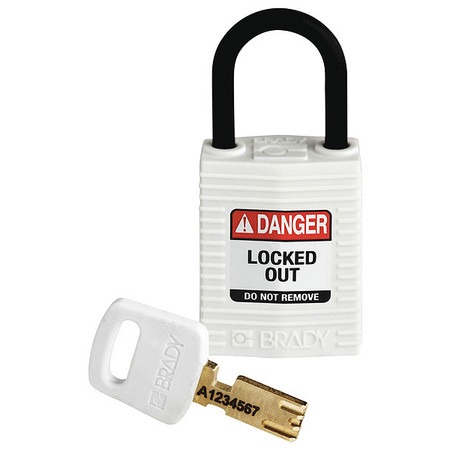 BRADY Lockout Padlock, White, 1-21/32" H Body CPT-WHT-25PL-KD