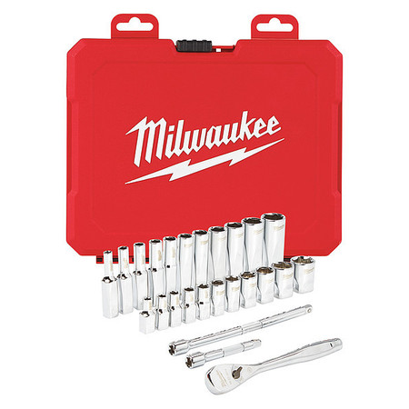 MILWAUKEE TOOL 1/4 in Drive Socket Wrench Set SAE 26 Pieces 5/32 in to 9/16 in , Chrome 48-22-9404