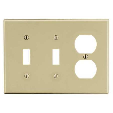 HUBBELL Duplex Receptacle Wall Plate, Number of Gangs: 3 Plastic, Smooth Finish, Ivory P28I