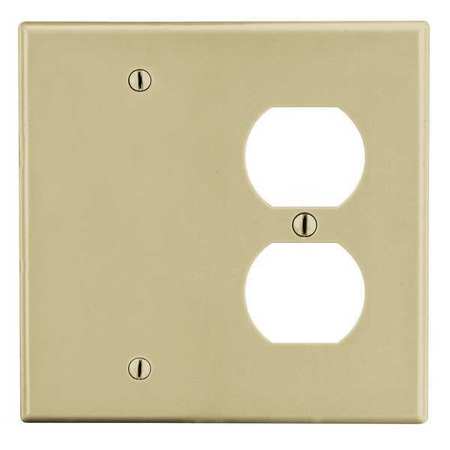 HUBBELL Duplex/Blank Wall Plate, Number of Gangs: 2 Plastic, Smooth Finish, Ivory P138I