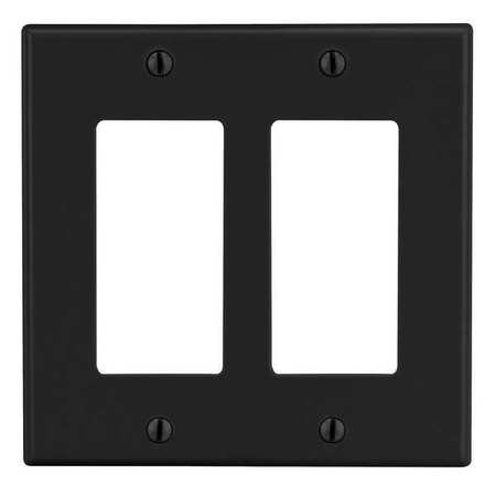 HUBBELL Rocker Wall Plate, Number of Gangs: 2 Plastic, Smooth Finish, Black P262BK