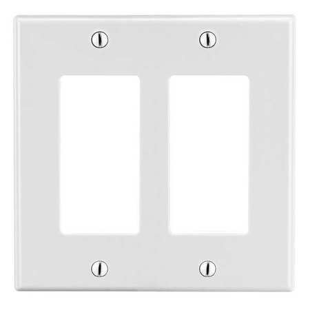 HUBBELL Rocker Wall Plate, Number of Gangs: 2 Plastic, Smooth Finish, White P262W