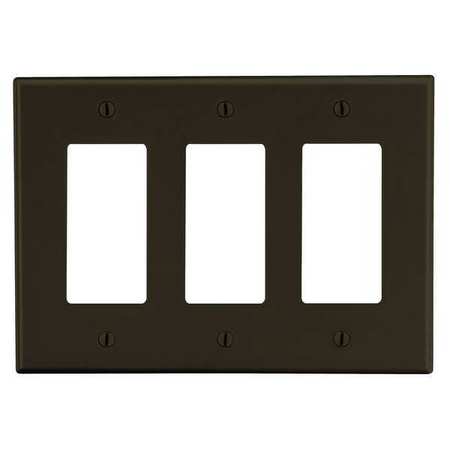 HUBBELL Rocker Wall Plate, Number of Gangs: 3 Plastic, Smooth Finish, Brown P263