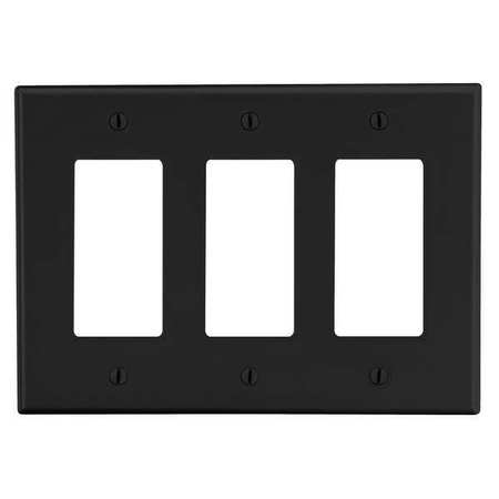 HUBBELL Rocker Wall Plate, Number of Gangs: 3 Plastic, Smooth Finish, Black P263BK