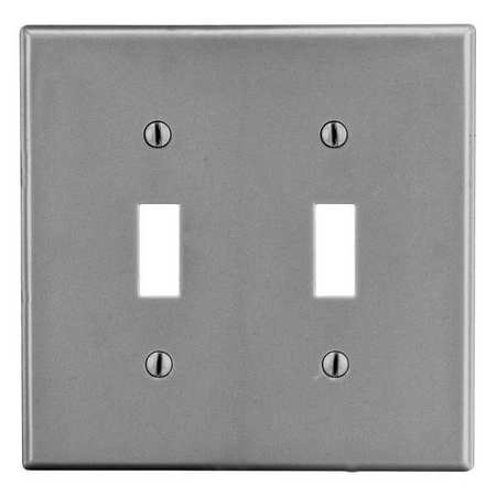 HUBBELL Toggle Switch Wall Plate, Number of Gangs: 2 Plastic, Smooth Finish, Gray P2GY
