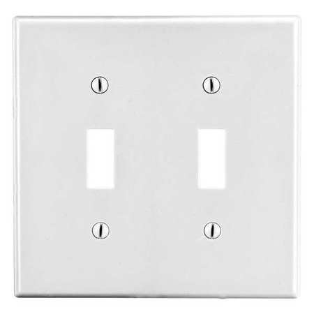 HUBBELL Wallplate, 2-Gang, 2) Toggle, White P2W